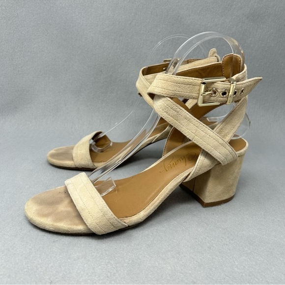 Arturo Chiang Cream Suede Strapping Open Toe Heels, Women’s Size 8M - Picture 1 of 12
